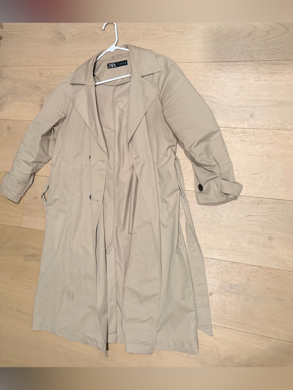 Zara Women’s Long Trench Coat - Classic Collared Design with Belt